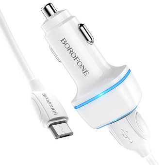  АЗУ Borofone BZ14 Max ambient light 5V/2,4A 2USB + Micro cable, white 