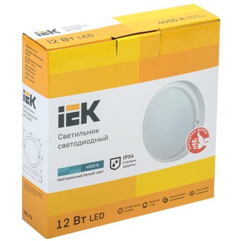  Светильник светодиодный IEK LDPO0-4002-12-4000-K01 ДПО 4002 12Вт 4000K IP54 круг белый 