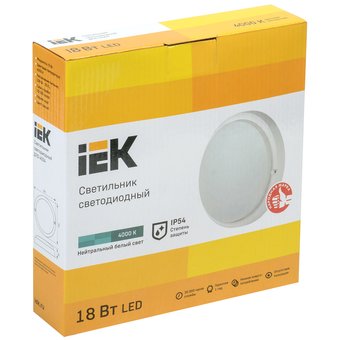  Светильник светодиодный IEK LDPO0-4004-18-4000-K01 ДПО 4004 18Вт 4000K IP54 круг белый 