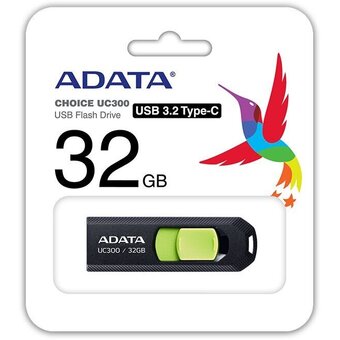  USB-флешка A-Data UC300 (ACHO-UC300-32G-RBK/GN) 32Gb Type-C USB3.2 черный/зеленый 