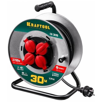  Удлинитель на катушке KRAFTOOL (55085-30 z01) К-315, 30м, 3700Вт, 4 гнезда, IP44, КГ 3x1,5кв мм 