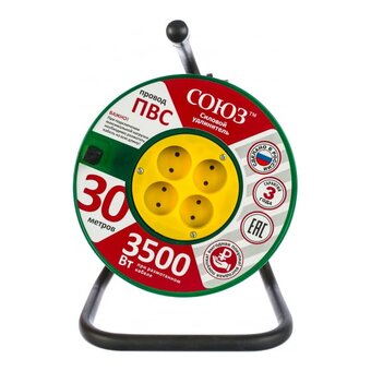  Силовой удлинитель на катушке Союз 481S-3303 4 гнезда 3500Вт 30м 