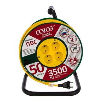  Удлинитель силовой на катушке Союз 481S-3305 4 гнезда 3500Вт 50м 