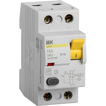  Выключатель дифф. тока IEK ВД1-63 MDV10-2-016-030 16A 30мА AC 2П 230В 2мод белый 