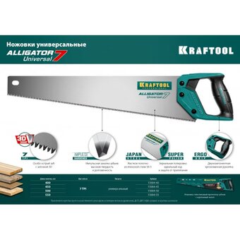  Ножовка KRAFTOOL Alligator 7 15004-50 z01 универсальная , 500 мм, 7 TPI 3D зуб 