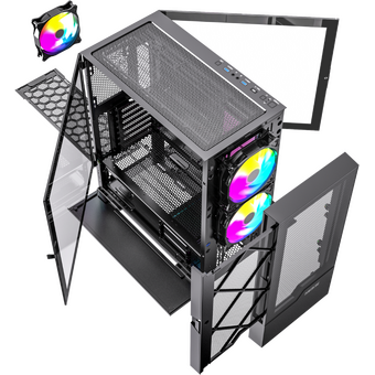  Корпус Powercase Kratos (CKR-A3), Tempered Glass,2х140mm +1x120mm ARGB fan+ARGB HUB, чёрный, E-ATX 