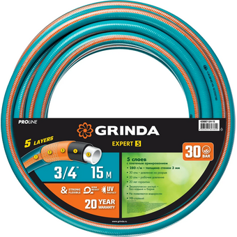  Поливочный шланг GRINDA PROLine Expert 5 429007-3/4-15 3/4" 15м 30атм пятислойный армированный 