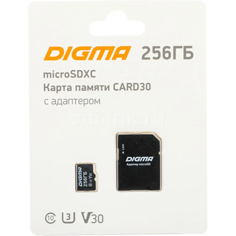  Карта памяти Digma Card30 (DGFCA256A03) microSDXC 256Gb Class10 + adapter 