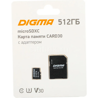  Карта памяти Digma Card30 (DGFCA512A03) microSDXC 512Gb Class10 + adapter 