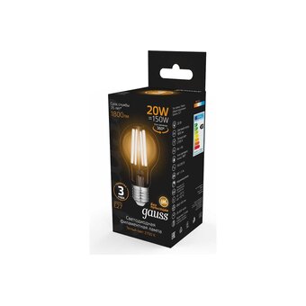  Лампа Gauss Filament (102902120) светодиодная 20Вт цок. E27 груша 220B 2700K св.свеч.бел.теп. (упак. 1шт) 