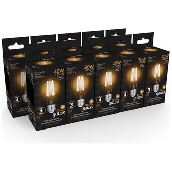  Лампа Gauss Filament (102902120) светодиодная 20Вт цок. E27 груша 220B 2700K св.свеч.бел.теп. (упак. 1шт) 