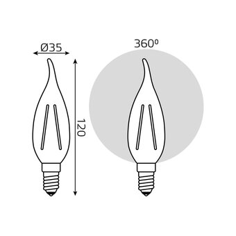  Лампа Gauss Filament (104801209) светодиодная 9Вт цок. E14 свеча 220B 4100K св.свеч.бел.нейт. CF35 (упак. 1шт) 