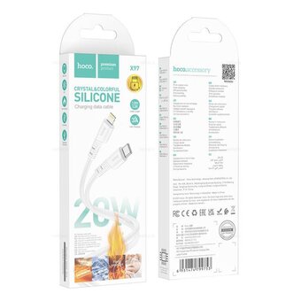  Дата-кабель HOCO X97 Crystal color silicone charging data cable Lightning (белый) 