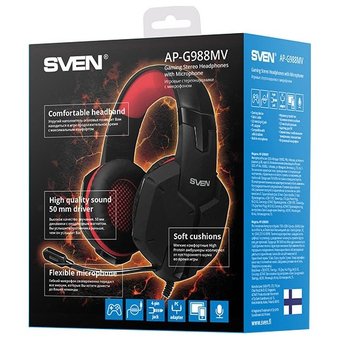  Наушники с микрофоном Sven AP-G988MV черный/красный 2.2м 
