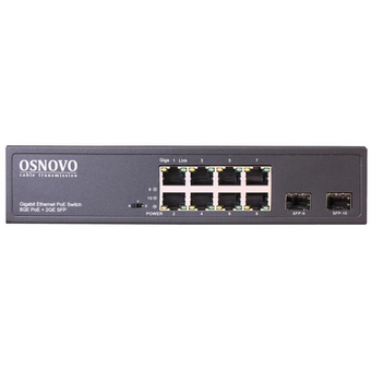  Коммутатор OSNOVO (SW-80802(150W)) Гигабитный PoE на 10 портов, 8 *10/100/1000 Base-T PoE, 2*SFP 1000 Base-T, PoE на порт до 30W, суммарно до 150W 