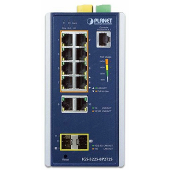  Коммутатор Planet (IGS-5225-8P4S) PoE для монтажа в DIN-рейку IP30 Industrial L2+/L4 8-Port 1000T 802.3at PoE+ 4-port 100/1000X SFP Managed 