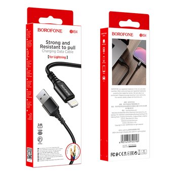  Дата-кабель BOROFONE BX54 Ultra bright lightning 1м (чёрный) 