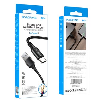  Дата-кабель BOROFONE BX54 Ultra bright Type-C 1м (чёрный) 