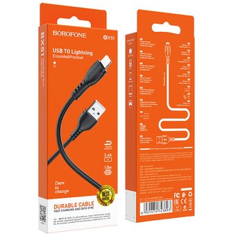  Дата-кабель BOROFONE BX51 Triumph lightning 1м (чёрный) 