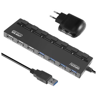  USB-Хаб (концентратор) Ginzzu GR-388UAB USB 3.0/2.0 7 port + adapter 