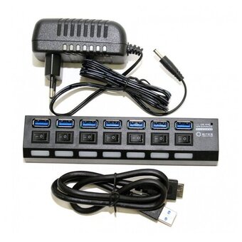  USB-концентратор 5bites HB37-303PBK 7*USB3.0 / БП 5В-2А / 1.2M / Black 