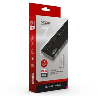  USB-Хаб (концентратор) Ginzzu GR-388UAB USB 3.0/2.0 7 port + adapter 