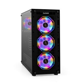  Корпус ExeGate i3 BASE-NPX600 EX294978RUS Miditower (ATX, БП 600NPX с вент. 12 см, с окном, 1*USB+1*USB3.0, аудио, 4 вент. 12см с RGB подсветкой) 