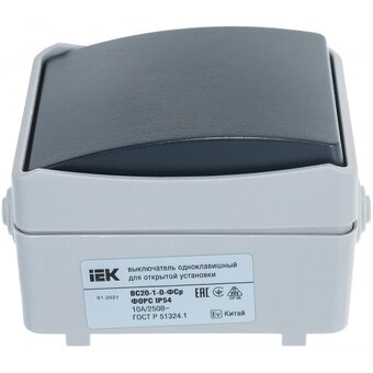  Выключатель IEK Форс (EVS10-K03-10-54-DC) откр. 1кл. IP54 серый/черный (упак. 1шт) 