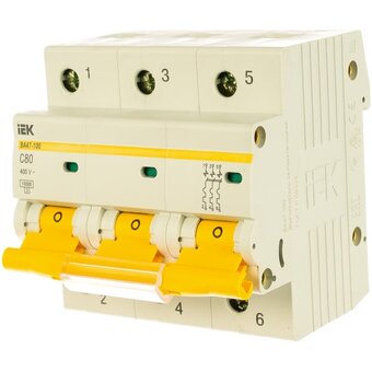  Выключатель IEK ВА47-100 (MVA40-3-080-C) автоматический 80A тип C 10kA 3П 400В 4.5 мод белый (упак. 1шт) 