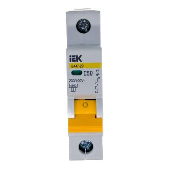  Выключатель IEK ВА47-29 (MVA20-1-050-C) автоматический 50A тип C 4.5kA 1П 230/400В 1мод белый (упак. 1шт) 