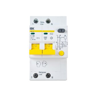  Выключатель IEK MAD10-2-040-C-030 автом. дифф. тока АД12 40A тип C 4.5kA 30мА AC 2П 230В 3мод белый (упак. 1шт) 