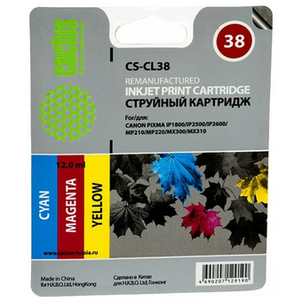  Картридж Cactus CL-38 (CS-CL38) струйный многоцветный (9мл) для Canon Pixma iP1800/iP1900/iP2500/iP2600/MP140/MP190/MP210/MP220/MP470/MX300/MX310 
