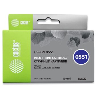  Картридж Cactus T0551 (CS-EPT0551) струйный черный (10мл) для Epson Stylus RX520/Stylus Photo R240 