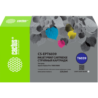  Картридж Cactus T6039 (CS-EPT6039) струйный св.сер.пигм. (220мл) для Epson Stylus PRO 7880/9880 