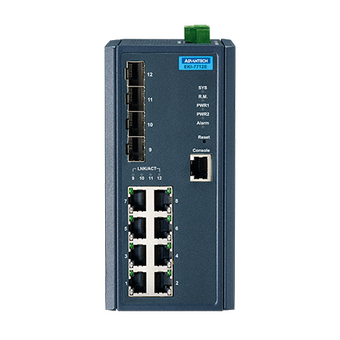  Коммутатор Advantech (EKI-7712E-4F-AE) управляемый Ethernet, 8 портов RJ-45, 4 порта Gigabit SFP, металлический корпус, IP30 