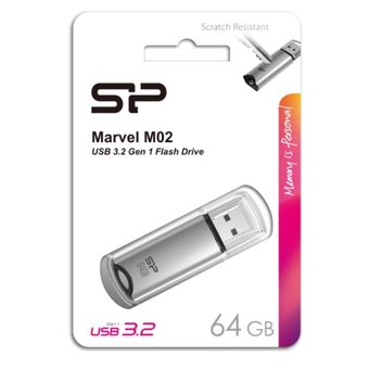  USB-флешка Silicon Power Marvel M02 SP064GBUF3M02V1S 64Gb USB 3.0, Серебро 