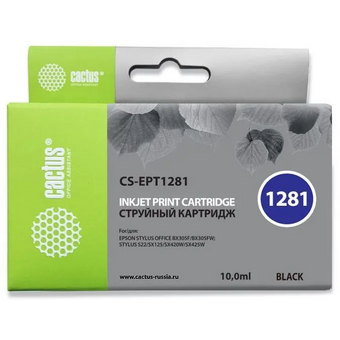  Картридж Cactus T1281 (CS-EPT1281) струйный черный (10мл) для Epson Stylus S22/S125/SX420/SX425/Office BX305 