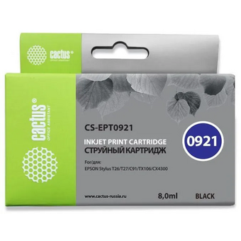  Картридж Cactus T0921 (CS-EPT0921) струйный черный (8мл) для Epson Stylus C91/CX4300/T26/T27/TX106/TX109/TX117/TX119 