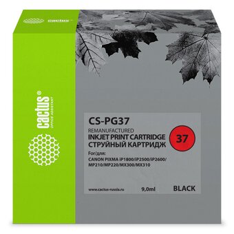  Картридж Cactus PG-37 (CS-PG37) струйный черный (9мл) для Canon Pixma iP1800/iP1900/iP2500/iP2600/MP140/MP190/MP210/MP220/MP470/MX300/MX310 