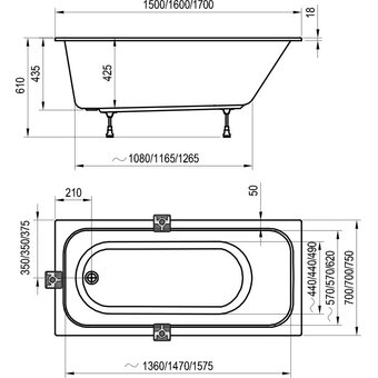  Ванна Ravak Chrome slim C741300000 170х75 белая 