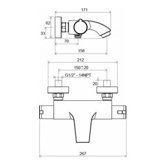  Термостат для ванны Ravak TE 082.00/150 X070046 