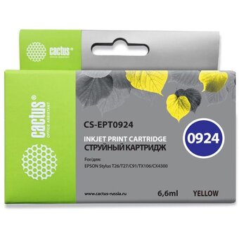  Картридж Cactus T0924 (CS-EPT0924) струйный желтый (6.6мл) для Epson Stylus C91/CX4300/T26/T27/TX106/TX109/TX117/TX119 