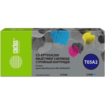  Картридж Cactus T05A2 (CS-EPT05A200) струйный голубой (215мл) для Epson WorkForce Pro WF-C878/C879 