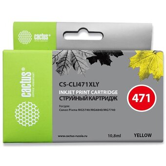  Картридж Cactus CLI-471XL (CS-CLI471XLY) струйный Y желтый (10.8мл) для Canon TS5040/MG5740/MG6840/MG7740 