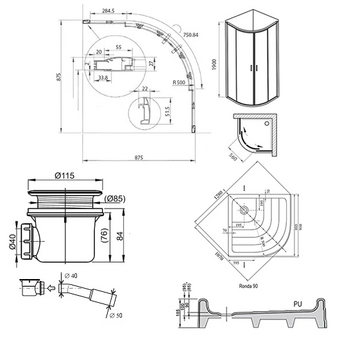  Душевой уголок RAVAK BLIX XP2CP4-90 блестящий 70508014 с поддоном и сифоном 