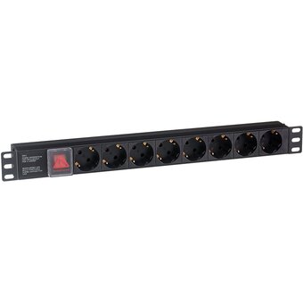  Блок розеток ExeGate ServerPro PDU-19H801 Al-8S-C14-SW (EX280840RUS) (19", 1U, Алюминий, 8 Schuko, С14, выкл. с подсветкой, черный, RTL) 