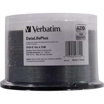  Диск DVD-R Verbatim (43744) 4.7 Gb, 16x, Cake Box (50), Full Ink Printable Pro (50/200) 