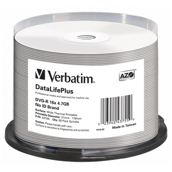  Диск DVD-R Verbatim (43755) 4.7Gb 16x Cake Box (50шт) Printable 
