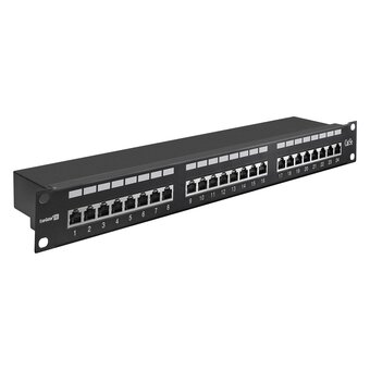  Патч-панель ExeGate EPP3-19-24-8P8C-C5e-SH-110D (EX281083RUS) 19", FTP, 24 port,cat.5e,KRONE&110(dual IDC), 1U, RoHS, с каб. органайзером, Black, RTL 