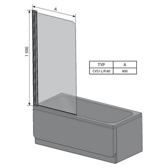  Шторка для ванны Ravak CVS1-80 L 7QL40C00Z1 блестящий + транспарент 